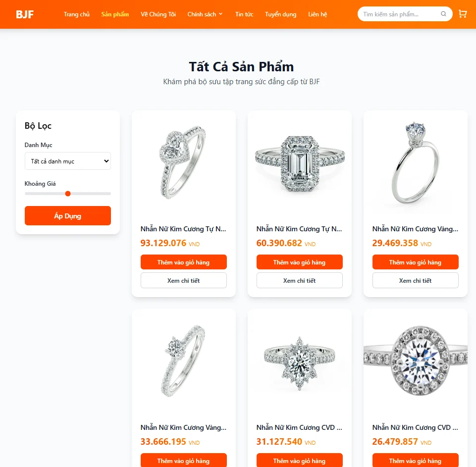 Website thương hiệu trang sức BJF
