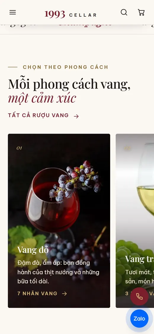 1993 Cellar trên điện thoại: Phong cách vang