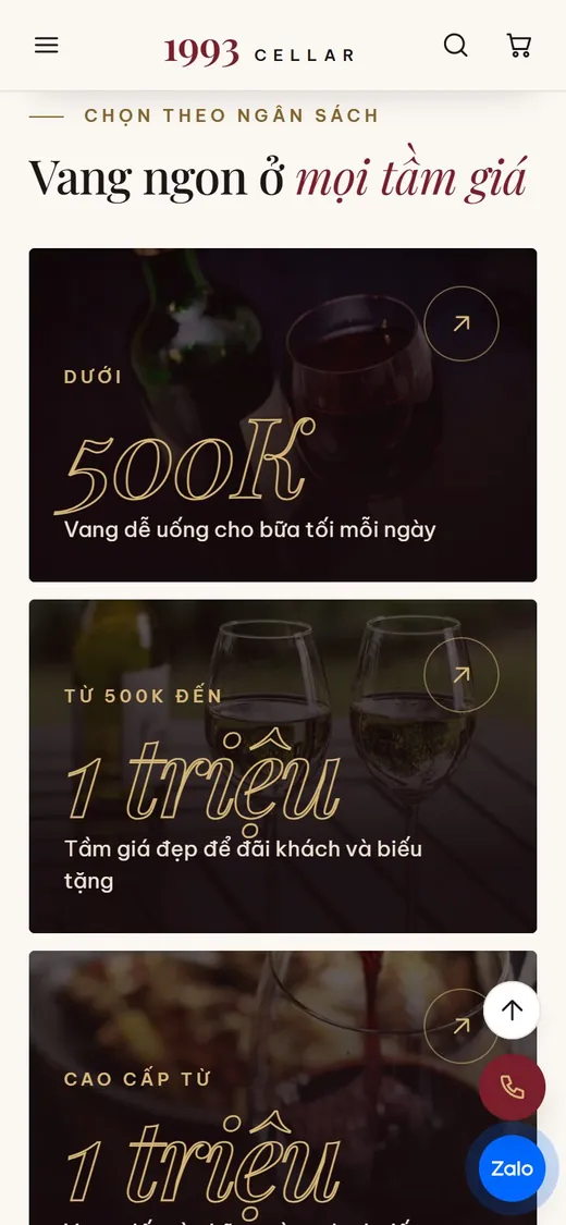 1993 Cellar trên điện thoại: Chọn theo tầm giá