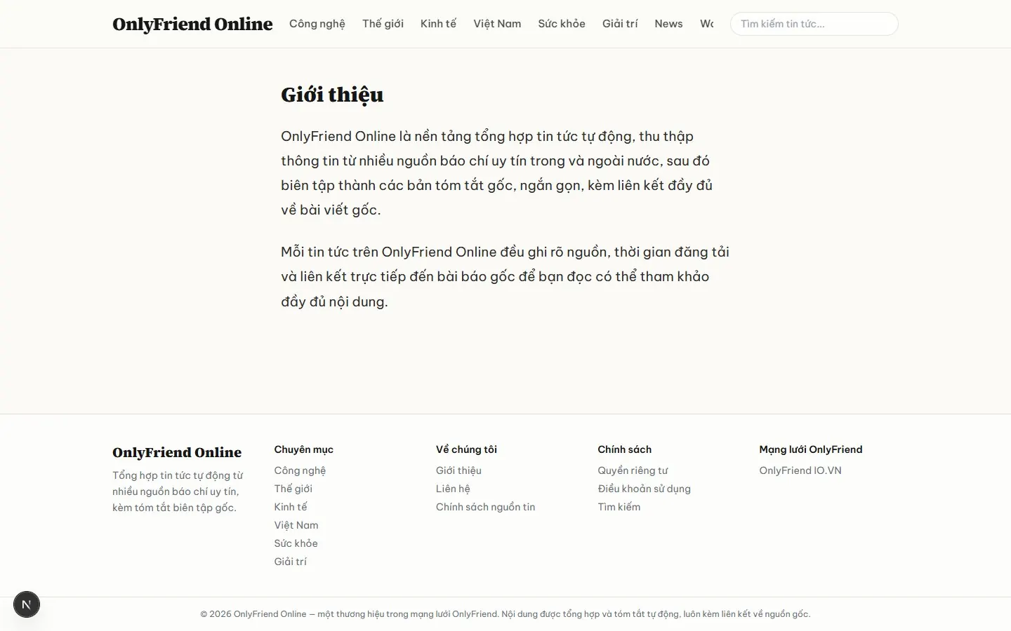 OnlyFriend Online: Trang giới thiệu
