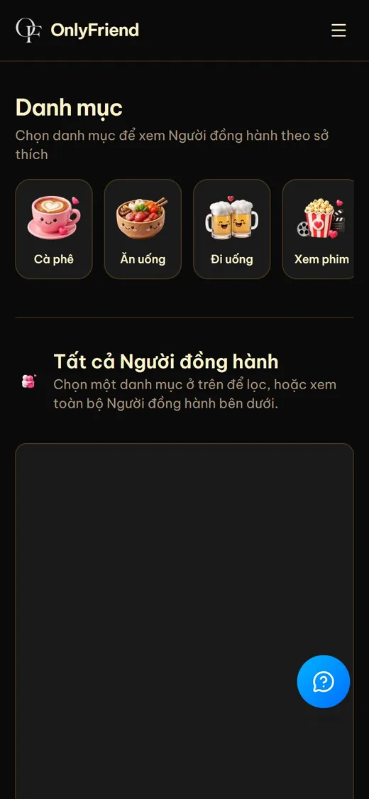 OnlyFriend trên điện thoại: Danh mục