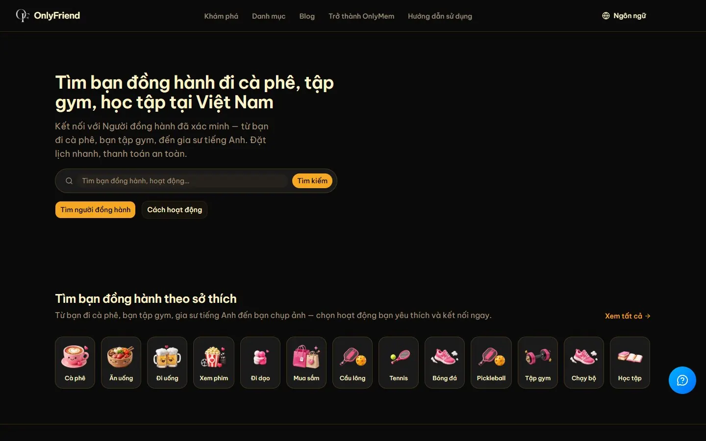 OnlyFriend: Trang chủ và ô tìm kiếm