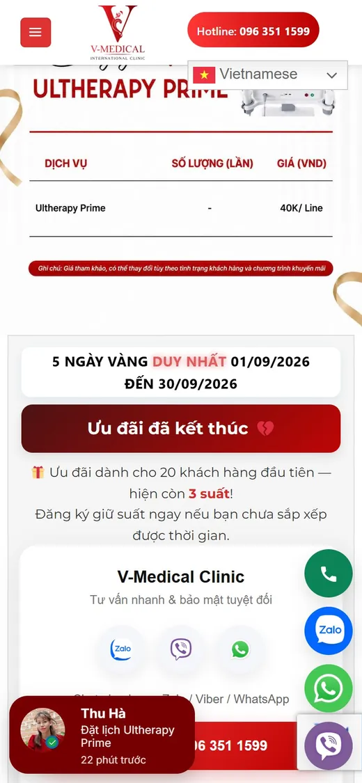 V-Medical Clinic trên điện thoại: Ưu đãi có giới hạn