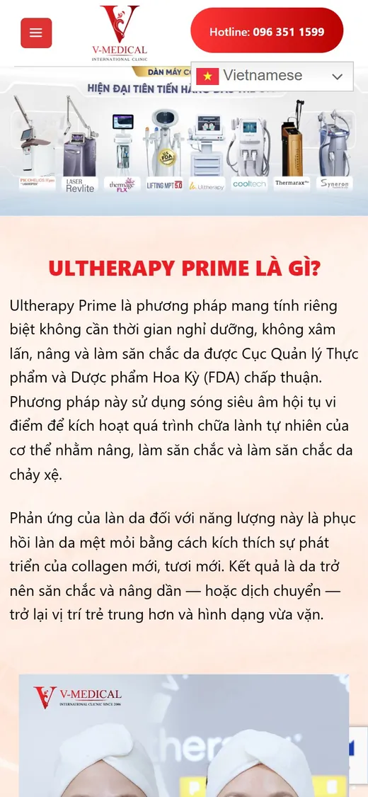 V-Medical Clinic trên điện thoại: Ultherapy Prime